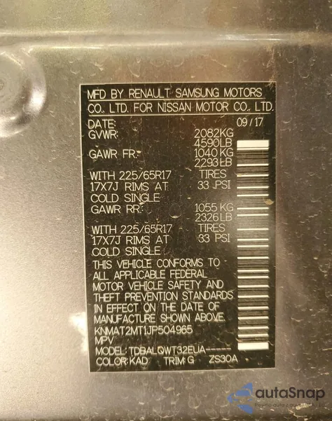 2018 Nissan Rogue S z USA, uszkodzony, nr VIN KNMAT2MT1JP504965